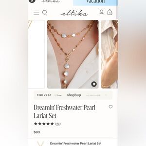Ettika Gold and Pearl Lariat Necklace